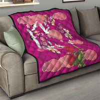 Hawaiian and Japanese Culture Together Quilt Pink Ohia Lehua Plumeria and Sakura Blooming - Polynesian Pride
