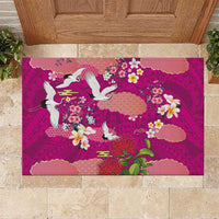Hawaiian and Japanese Culture Together Rubber Doormat Pink Ohia Lehua Plumeria and Sakura Blooming - Polynesian Pride