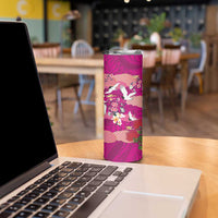 Hawaiian and Japanese Culture Together Skinny Tumbler Pink Ohia Lehua Plumeria and Sakura Blooming - Polynesian Pride