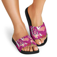 Hawaiian and Japanese Culture Together Slide Sandals Pink Ohia Lehua Plumeria and Sakura Blooming - Polynesian Pride