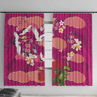 Hawaiian and Japanese Culture Together Window Curtain Pink Ohia Lehua Plumeria and Sakura Blooming - Polynesian Pride