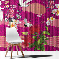 Hawaiian and Japanese Culture Together Window Curtain Pink Ohia Lehua Plumeria and Sakura Blooming - Polynesian Pride