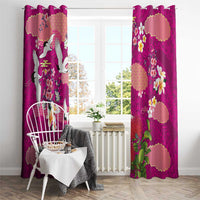 Hawaiian and Japanese Culture Together Window Curtain Pink Ohia Lehua Plumeria and Sakura Blooming - Polynesian Pride