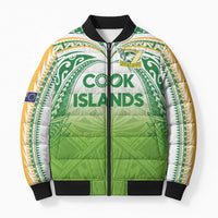 Custom Cook Islands Rugby League Bomber Puffer Jacket Tatau Tribal Motifs-Light Green Color - Polynesian Pride