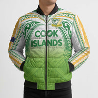 Custom Cook Islands Rugby League Bomber Puffer Jacket Tatau Tribal Motifs-Light Green Color - Polynesian Pride