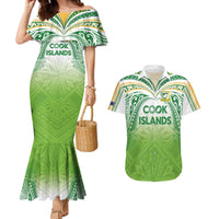 Custom Cook Islands Rugby League Couples Matching Mermaid Dress and Hawaiian Shirt Tatau Tribal Motifs-Light Green Color LT03 Green - Polynesian Pride