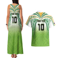 Custom Cook Islands Rugby League Couples Matching Tank Maxi Dress and Hawaiian Shirt Tatau Tribal Motifs-Light Green Color - Polynesian Pride