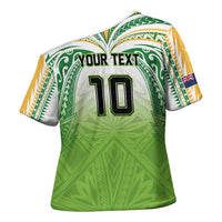 Custom Cook Islands Rugby League Cross Shoulder Shirt Tatau Tribal Motifs-Light Green Color LT03 - Polynesian Pride