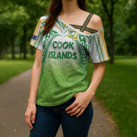 Custom Cook Islands Rugby League Cross Shoulder Shirt Tatau Tribal Motifs-Light Green Color LT03 - Polynesian Pride