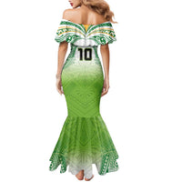 Custom Cook Islands Rugby League Family Matching Mermaid Dress and Hawaiian Shirt Tatau Tribal Motifs-Light Green Color - Polynesian Pride