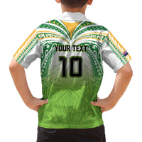 Custom Cook Islands Rugby League Family Matching Off The Shoulder Long Sleeve Dress and Hawaiian Shirt Tatau Tribal Motifs-Light Green Color LT03 - Polynesian Pride