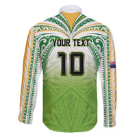 Custom Cook Islands Rugby League Family Matching Off The Shoulder Long Sleeve Dress and Hawaiian Shirt Tatau Tribal Motifs-Light Green Color LT03 - Polynesian Pride