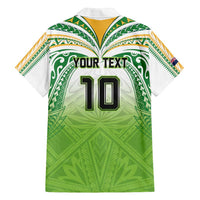 Custom Cook Islands Rugby League Family Matching Off Shoulder Maxi Dress and Hawaiian Shirt Tatau Tribal Motifs-Light Green Color - Polynesian Pride