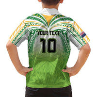 Custom Cook Islands Rugby League Family Matching Off Shoulder Short Dress and Hawaiian Shirt Tatau Tribal Motifs-Light Green Color LT03 - Polynesian Pride
