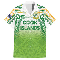 Custom Cook Islands Rugby League Family Matching Off Shoulder Short Dress and Hawaiian Shirt Tatau Tribal Motifs-Light Green Color LT03 Dad's Shirt - Short Sleeve Green - Polynesian Pride
