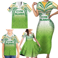 Custom Cook Islands Rugby League Family Matching Short Sleeve Bodycon Dress and Hawaiian Shirt Tatau Tribal Motifs-Light Green Color LT03 - Polynesian Pride
