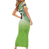 Custom Cook Islands Rugby League Family Matching Short Sleeve Bodycon Dress and Hawaiian Shirt Tatau Tribal Motifs-Light Green Color LT03 - Polynesian Pride