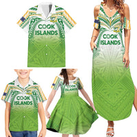 Custom Cook Islands Rugby League Family Matching Summer Maxi Dress and Hawaiian Shirt Tatau Tribal Motifs-Light Green Color LT03 - Polynesian Pride
