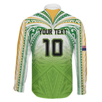 Custom Cook Islands Rugby League Family Matching Summer Maxi Dress and Hawaiian Shirt Tatau Tribal Motifs-Light Green Color LT03 - Polynesian Pride