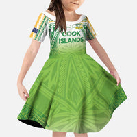 Custom Cook Islands Rugby League Family Matching Tank Maxi Dress and Hawaiian Shirt Tatau Tribal Motifs-Light Green Color LT03 Daughter's Dress Green - Polynesian Pride