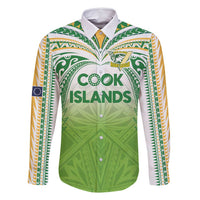 Custom Cook Islands Rugby League Family Matching Tank Maxi Dress and Hawaiian Shirt Tatau Tribal Motifs-Light Green Color LT03 Dad's Shirt - Long Sleeve Green - Polynesian Pride