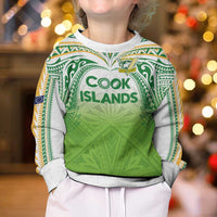 Custom Cook Islands Rugby League Kid Ugly Christmas Sweater Tatau Tribal Motifs-Light Green Color - Polynesian Pride