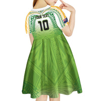 Custom Cook Islands Rugby League Kid Short Sleeve Dress Tatau Tribal Motifs-Light Green Color LT03 - Polynesian Pride