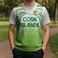 Custom Cook Islands Rugby League Christmas Knitted V-Neck Vest Tatau Tribal Motifs-Light Green Color - Polynesian Pride