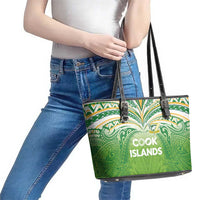 Cook Islands Rugby League Leather Tote Bag Tatau Tribal Motifs-Light Green Color - Polynesian Pride