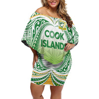 Custom Cook Islands Rugby League Off Shoulder Short Dress Tatau Tribal Motifs-Light Green Color - Polynesian Pride