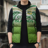Custom Cook Islands Rugby League Sleeveless Puffer Jacket Tatau Tribal Motifs-Light Green Color - Polynesian Pride
