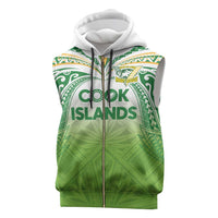 Custom Cook Islands Rugby League Sleeveless Zip Hoodie Tatau Tribal Motifs-Light Green Color LT03 Green - Polynesian Pride