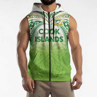 Custom Cook Islands Rugby League Sleeveless Zip Hoodie Tatau Tribal Motifs-Light Green Color LT03 - Polynesian Pride