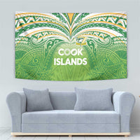 Cook Islands Rugby League Tapestry Tatau Tribal Motifs-Light Green Color - Polynesian Pride