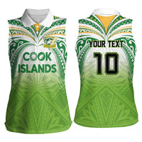 Custom Cook Islands Rugby League Women Sleeveless Polo Shirt Tatau Tribal Motifs-Light Green Color - Polynesian Pride