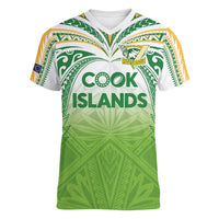 Custom Cook Islands Rugby League Women V-Neck T-Shirt Tatau Tribal Motifs-Light Green Color LT03 Female Green - Polynesian Pride