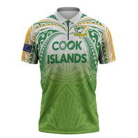Custom Cook Islands Rugby League Zipper Polo Shirt Tatau Tribal Motifs-Light Green Color LT03 Green - Polynesian Pride