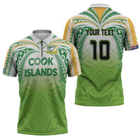 Custom Cook Islands Rugby League Zipper Polo Shirt Tatau Tribal Motifs-Light Green Color - Polynesian Pride