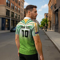 Custom Cook Islands Rugby League Zipper Polo Shirt Tatau Tribal Motifs-Light Green Color LT03 - Polynesian Pride