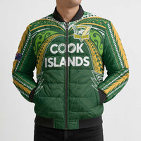 Custom Cook Islands Rugby League Bomber Puffer Jacket Tatau Tribal Motifs-Dark Green Color - Polynesian Pride