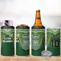 Custom Cook Islands Rugby League 4 in 1 Can Cooler Tumbler Tatau Tribal Motifs-Dark Green Color - Polynesian Pride