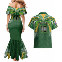 Custom Cook Islands Rugby League Couples Matching Mermaid Dress and Hawaiian Shirt Tatau Tribal Motifs-Dark Green Color LT03 - Polynesian Pride