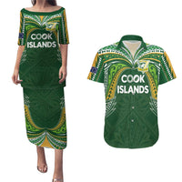 Custom Cook Islands Rugby League Couples Matching Puletasi and Hawaiian Shirt Tatau Tribal Motifs-Dark Green Color LT03 Green - Polynesian Pride