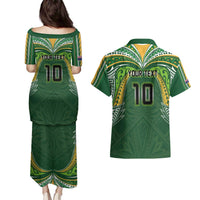 Custom Cook Islands Rugby League Couples Matching Puletasi and Hawaiian Shirt Tatau Tribal Motifs-Dark Green Color LT03 - Polynesian Pride