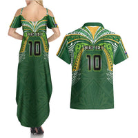 Custom Cook Islands Rugby League Couples Matching Summer Maxi Dress and Hawaiian Shirt Tatau Tribal Motifs-Dark Green Color - Polynesian Pride