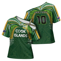 Custom Cook Islands Rugby League Cross Shoulder Shirt Tatau Tribal Motifs-Dark Green Color LT03 - Polynesian Pride