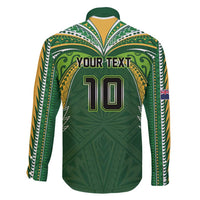 Custom Cook Islands Rugby League Family Matching Long Sleeve Bodycon Dress and Hawaiian Shirt Tatau Tribal Motifs-Dark Green Color LT03 - Polynesian Pride