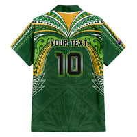 Custom Cook Islands Rugby League Family Matching Off The Shoulder Long Sleeve Dress and Hawaiian Shirt Tatau Tribal Motifs-Dark Green Color - Polynesian Pride