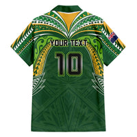 Custom Cook Islands Rugby League Family Matching Off Shoulder Short Dress and Hawaiian Shirt Tatau Tribal Motifs-Dark Green Color LT03 - Polynesian Pride