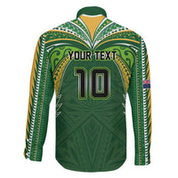 Custom Cook Islands Rugby League Family Matching Off Shoulder Short Dress and Hawaiian Shirt Tatau Tribal Motifs-Dark Green Color LT03 - Polynesian Pride